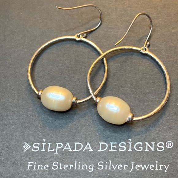 Silpada Vintage HTF Sterling Large Pearl Hoop French Wire Earrings - Picture 1 of 12